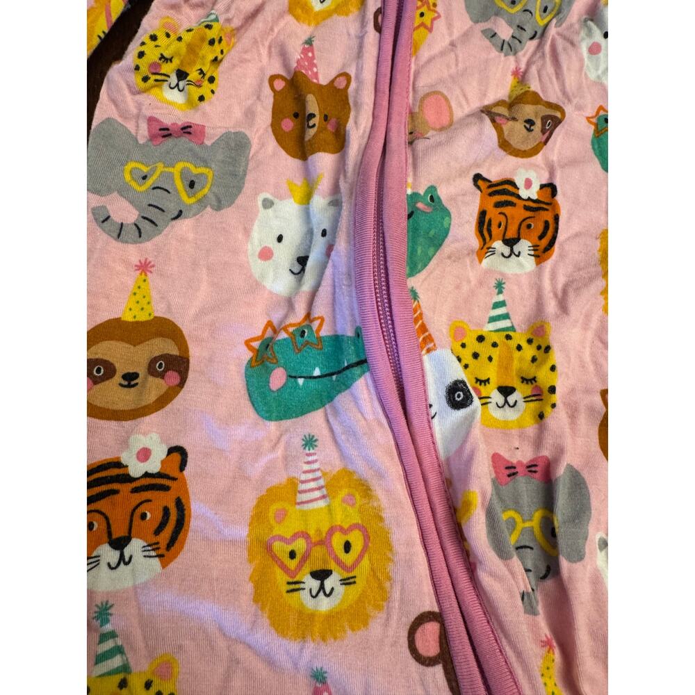 Little Sleepies long sleeved pink animal and party hat one piece pajama set 2T - Picture 2 of 4